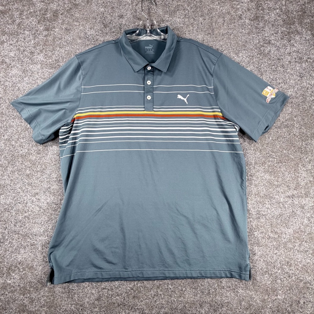 Puma Polo Shirt Mens XL Multi Striped Steele Canyon Golf Club Logo Tennis Tail